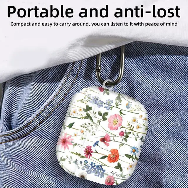 Alt view image 6 of 6 - Compatible with AirPod 4th Generation 2024 Case, Shockproof Anti-Drop Protective Cover, Cute Case for Women Men with Keychain(Cute Wild Floral)