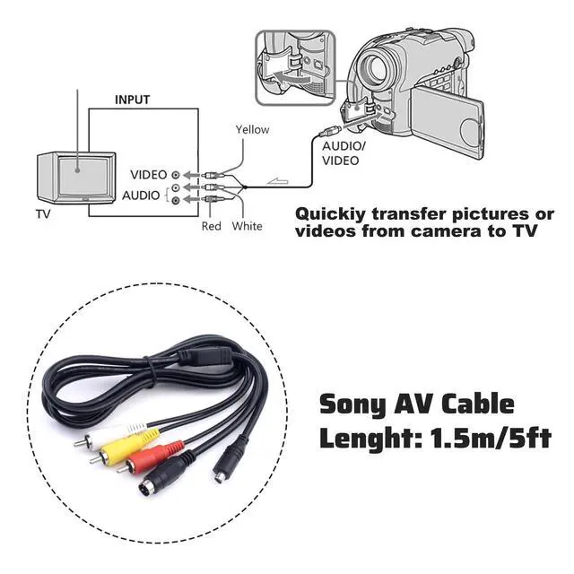 Alt view image 4 of 6 - VMC-30FS VMC 15FS A/V RCA to S-Video Cable Compatible with Sony Handycam DCR-SR40 DCR-SR42 DCR-SR47 DCR-SR68 DCR-SR80, DCR-SR82 DCR-SR85 DCR-SR88, DCR-SR200 DCR-SR300 Camcorders -4.9ft