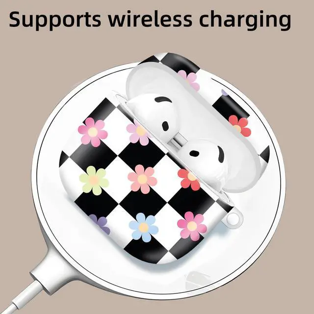 Alt view image 3 of 6 - Compatible with AirPod 4th Generation 2024 Case, Shockproof Anti-Drop Protective Cover, Cute Case for Women Men with Keychain(Colorful Floral Checkered)