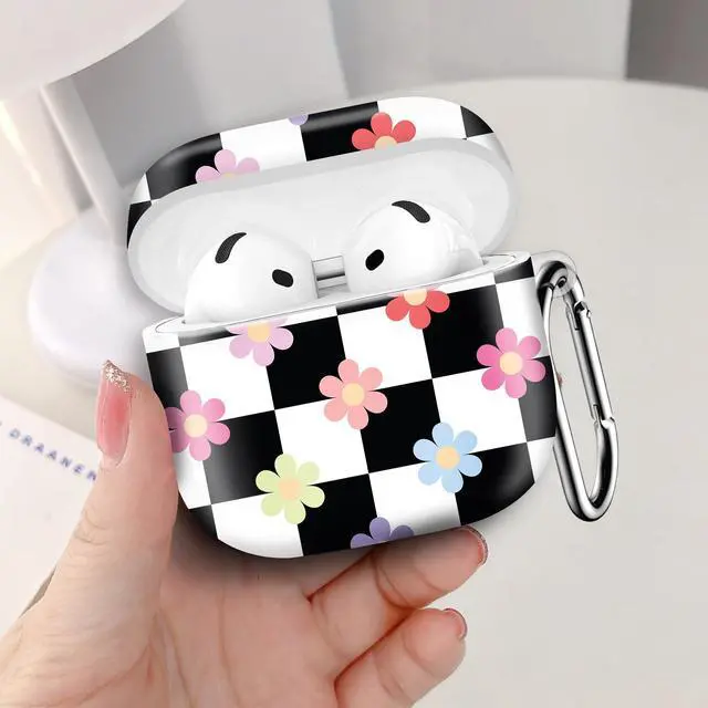 Alt view image 5 of 6 - Compatible with AirPod 4th Generation 2024 Case, Shockproof Anti-Drop Protective Cover, Cute Case for Women Men with Keychain(Colorful Floral Checkered)