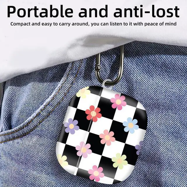 Alt view image 6 of 6 - Compatible with AirPod 4th Generation 2024 Case, Shockproof Anti-Drop Protective Cover, Cute Case for Women Men with Keychain(Colorful Floral Checkered)