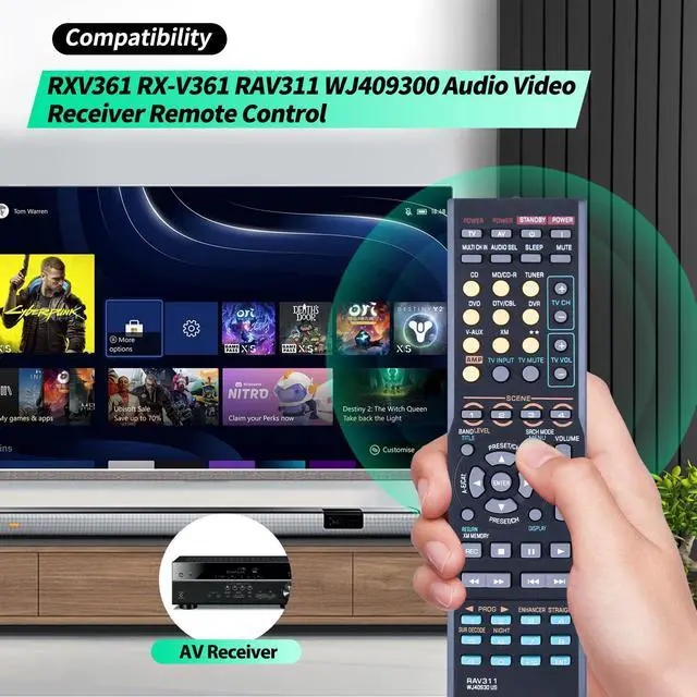 Alt view image 2 of 7 - RAV311 WJ40930US Replacement Remote for Yamaha AV Receiver RX-V361 | For YAMAHA RAV311, WJ40930US, RX-V361, RX-V361BL Replacement AV Receiver Remote Control