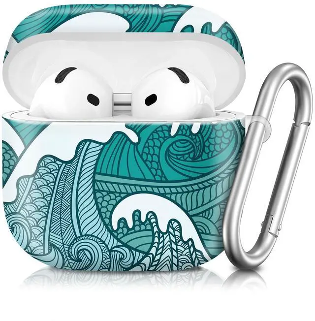 Main image of Compatible with AirPod 4th Generation 2024 Case, Shockproof Anti-Drop Protective Cover, Cute Case for Women Men with Keychain(Abstract Sea Waves)