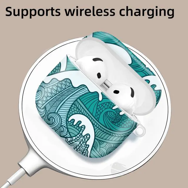 Alt view image 3 of 6 - Compatible with AirPod 4th Generation 2024 Case, Shockproof Anti-Drop Protective Cover, Cute Case for Women Men with Keychain(Abstract Sea Waves)