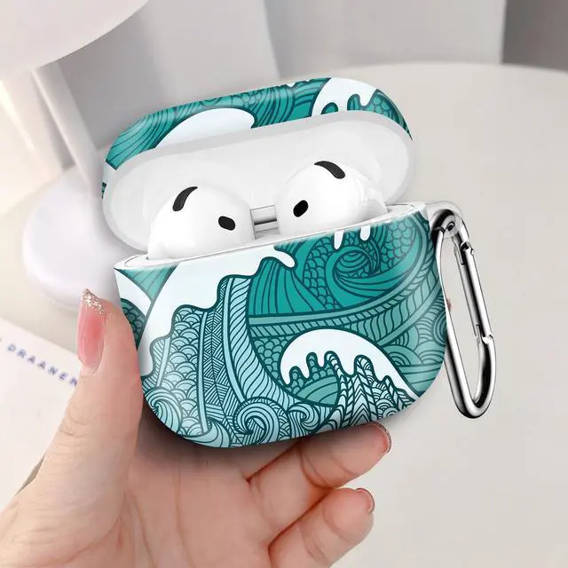 Alt view image 5 of 6 - Compatible with AirPod 4th Generation 2024 Case, Shockproof Anti-Drop Protective Cover, Cute Case for Women Men with Keychain(Abstract Sea Waves)