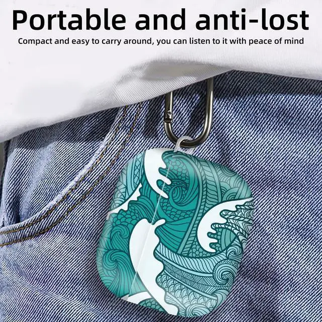 Alt view image 6 of 6 - Compatible with AirPod 4th Generation 2024 Case, Shockproof Anti-Drop Protective Cover, Cute Case for Women Men with Keychain(Abstract Sea Waves)