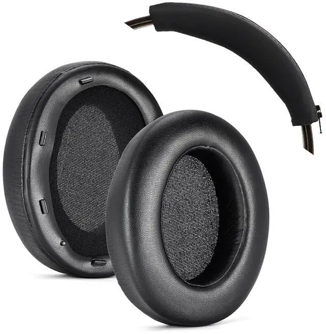 Main image of 2-in-1 WH-XB910N Replacement Earpads/Silicone Headband Pad for Sony WH-XB910N Headphones, Protein Leather Cushions with Memory Foam, Silicone Zipper Headband Protector Cover (Black)