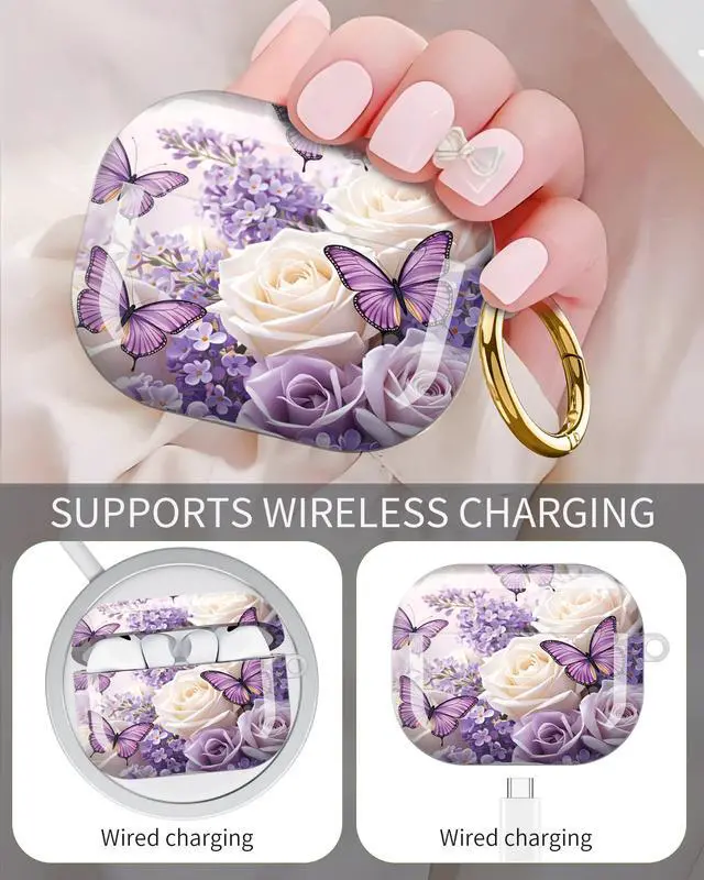 Alt view image 3 of 6 - Compatible with Airpod Pro 3rd Gen Case 2025,Anti-Drop Cover with Keychain,Artistic Multi-Pattern Protective Shell for Daily Commute,Workout&Gifting(Butterfly Roses Lavender Flowers Spring)