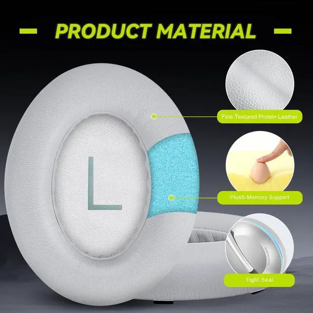 Alt view image 3 of 6 - Replacement Ear Pads for Bose NC700 / 700 Noise Cancelling Headphones, Protein Leather Earpad Covers/Cushion Kit with Plush Memory Foam, Enhanced Comfort, Extra Durability (Silver)