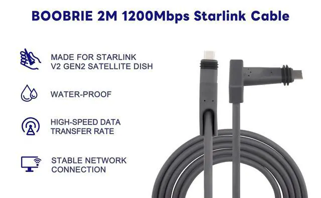 Alt view image 2 of 7 - Starlink Cable 6.56Ft for Starlink Actuated Gen 2 Starlink Replacement Cable 1200Mbps Starlink Rectangular Satellite V2 Waterproof