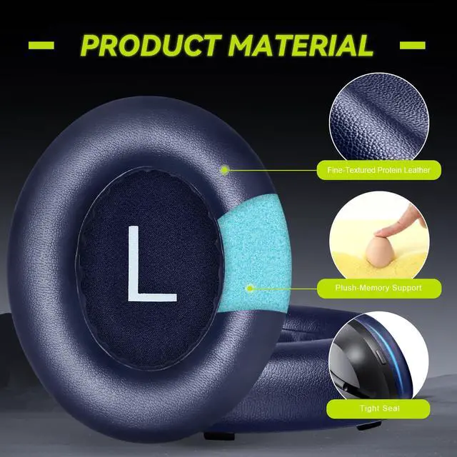 Alt view image 3 of 6 - Replacement Ear Pads for Bose NC700 / 700 Noise Cancelling Headphones, Protein Leather Earpad Covers/Cushion Kit with Plush Memory Foam, Enhanced Comfort, Extra Durability (Midnight Blue)