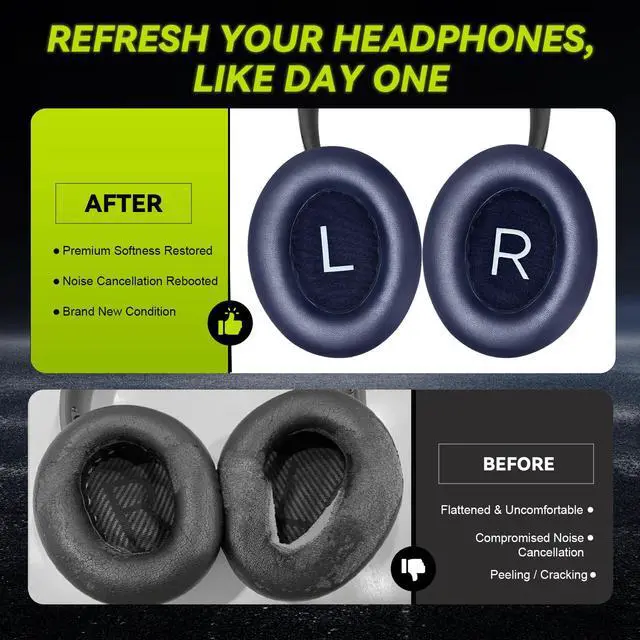 Alt view image 4 of 6 - Replacement Ear Pads for Bose NC700 / 700 Noise Cancelling Headphones, Protein Leather Earpad Covers/Cushion Kit with Plush Memory Foam, Enhanced Comfort, Extra Durability (Midnight Blue)