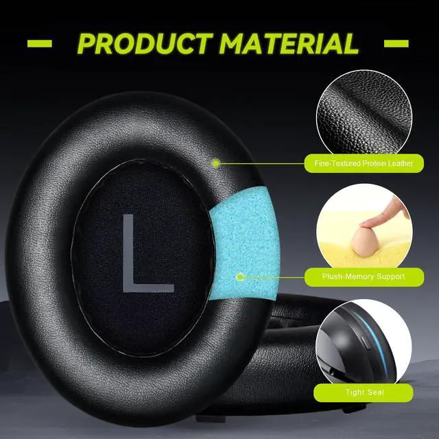 Alt view image 3 of 6 - Replacement Ear Pads for Bose NC700 / 700 Noise Cancelling Headphones, Protein Leather Earpad Covers/Cushion Kit with Plush Memory Foam, Enhanced Comfort, Extra Durability (Black)