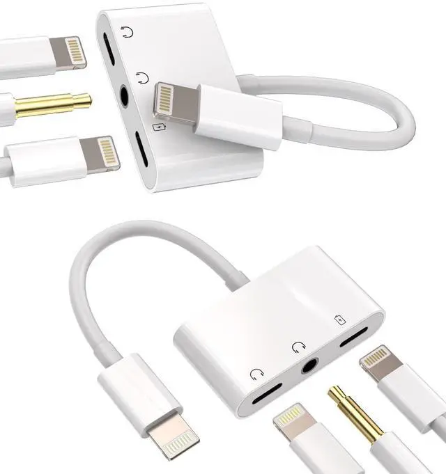 Main image of Lightning to 3.5mm Headphone Splitter Dongle 3in1(2Pack)Iphone AUX Adapter Charger Audio Jack Cable Adaptador Para for Apple MFI Certified 11 12 13 14 Pro Max Mini X 7 8plus Ipad Earbud Converter Cord