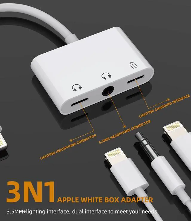 Alt view image 7 of 7 - Lightning to 3.5mm Headphone Splitter Dongle 3in1(2Pack)Iphone AUX Adapter Charger Audio Jack Cable Adaptador Para for Apple MFI Certified 11 12 13 14 Pro Max Mini X 7 8plus Ipad Earbud Converter Cord