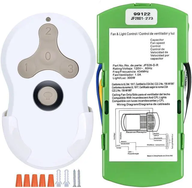 Main image of Replacement for Hunter Ceiling Fan Remote Control 99122/99123, 3 Speed, Light Dimmer with Wall Mount, 434MHz, Easy to Set - Receiver Included