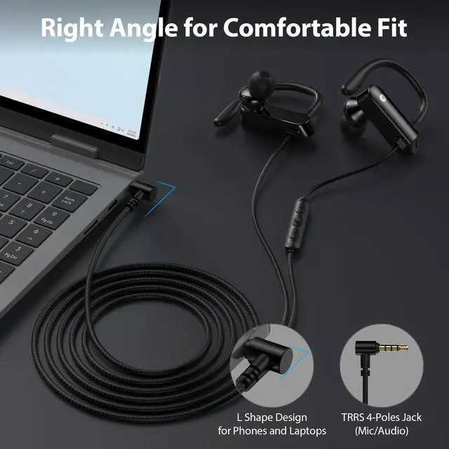 Alt view image 4 of 6 - Wired Earbuds 3.5mm Jack 5.9FT Over Ear Hook Black | Computer Headset in-Ear Noise Isolation PC Headphone for Chromebook/Notebook Office School Laptop Desktop/Samsung A15 A14 A13