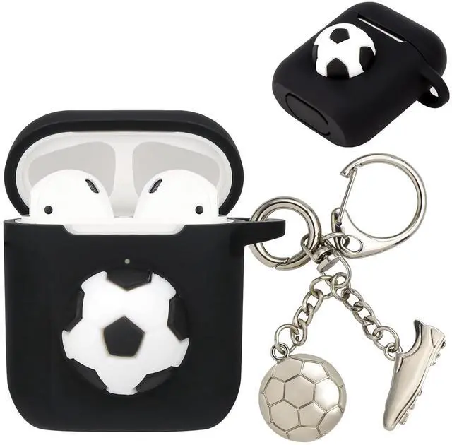 Main image of for Airpods Case for Men Boys,Sport Cool Black Cover for Apple Airpod 1 & 2 with Keychain (Soccer)