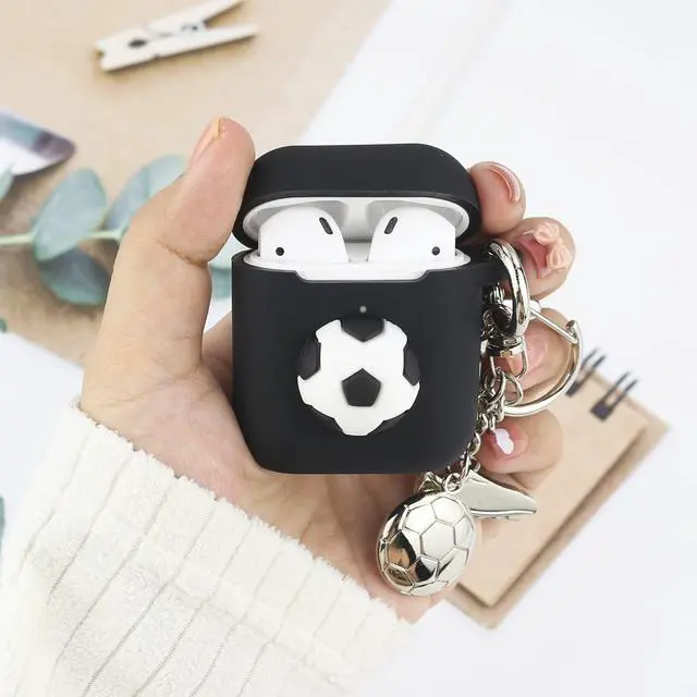 Alt view image 3 of 6 - for Airpods Case for Men Boys,Sport Cool Black Cover for Apple Airpod 1 & 2 with Keychain (Soccer)