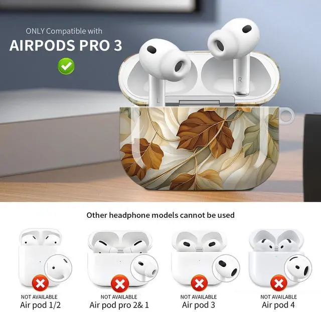 Alt view image 3 of 6 - Case for AirPod Pro 3 Case 2025, Slim Shockproof Protective Cover with Keychain Ring, Wireless Charging Compatible, Stylish Durable Design for Women(Autumn Leaves)