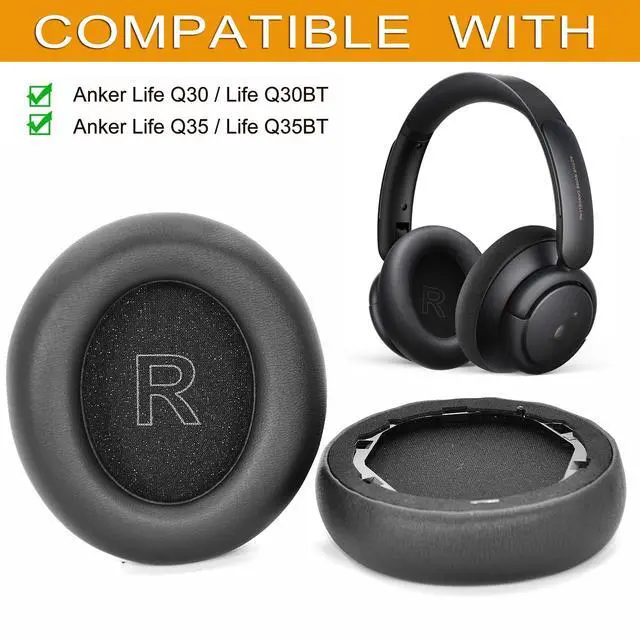 Alt view image 2 of 7 - Earpads for Anker Soundcore Life Q30 / Q35 BT Headphones-Black | Soft Protein Leather and High-Density Memory Foam,Replacement Ear Cushion for Life Q30 / Q35