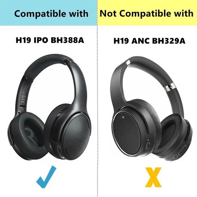 Alt view image 2 of 7 - H19 IPO Ear Pads Replacement for Mpow H19 IPO Bluetooth 5.0 Headphones | Ear Cushions High-Density Noise Cancelling Fabric Earpads - Black