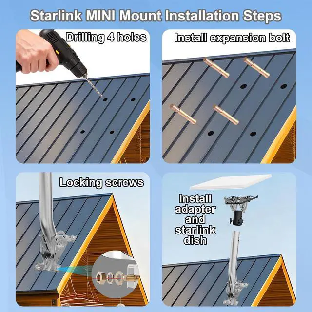 Alt view image 5 of 6 - Starlink Mini Wall Mount, 12" J-Pole Mounting Bracket Kit for Starlink, with Tilt Angle Adjustable Pipe Adapter for Better Signals, Compatible with Starlink Mini Dish