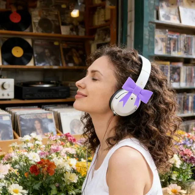 Alt view image 3 of 6 - 4 Pack Silicone Bow Decor Headphone Accessories, 3D Cute Earphone Accessories for Women Girls, Gamer Gift for Christmas,Gamer Girl Headphones Accessories-Purple+Rose