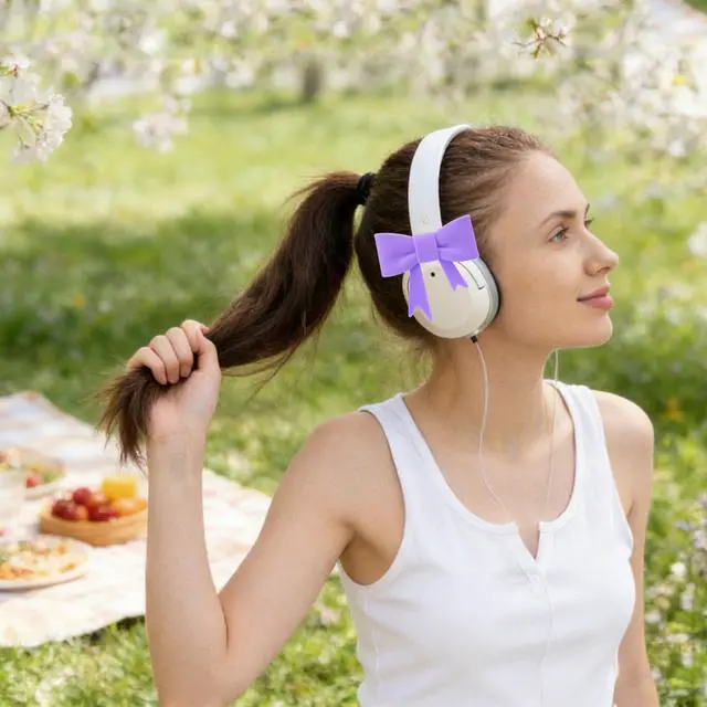 Alt view image 6 of 6 - 4 Pack Silicone Bow Decor Headphone Accessories, 3D Cute Earphone Accessories for Women Girls, Gamer Gift for Christmas,Gamer Girl Headphones Accessories-Purple+Rose