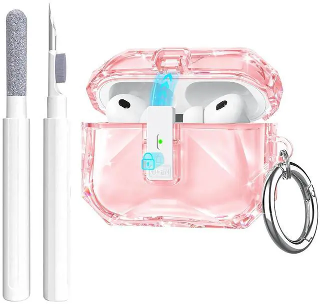 Main image of for Airpods Pro 3 Case Clear,Cute Diamond Design for Airpod Pro 3 | Secure Lock&Auto Pop-up Soft TPU for Airpods pro 3rd Generation Case Cover 2025 with Carabiner&Cleaning Pen,Non Yellow-Pink