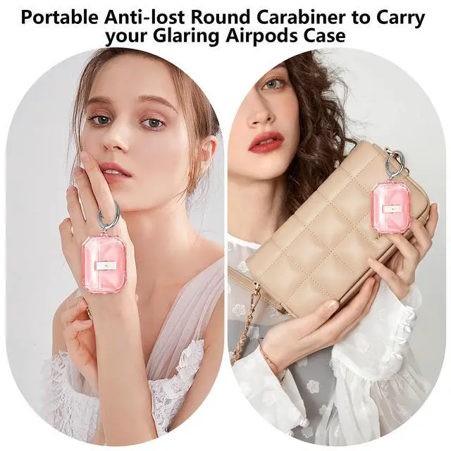 Alt view image 6 of 6 - for Airpods Pro 3 Case Clear,Cute Diamond Design for Airpod Pro 3 | Secure Lock&Auto Pop-up Soft TPU for Airpods pro 3rd Generation Case Cover 2025 with Carabiner&Cleaning Pen,Non Yellow-Pink