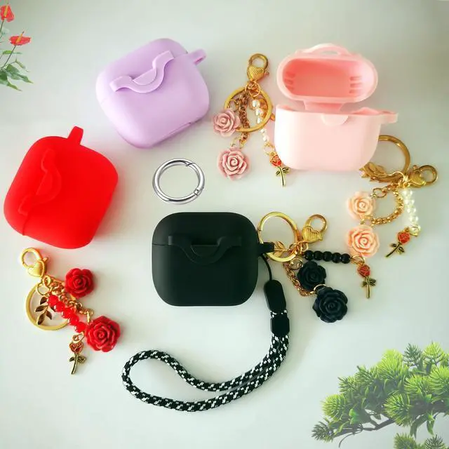 Alt view image 7 of 7 - Secure Lock Case for Airpods 3 with Cute Flowers Keychain Lanyard,Silicone Protective Cover for Airpods 3rd Generation Case Women Girls for Apple iPod 3rd Charging Cases 2021 (Black)