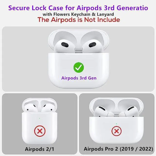 Alt view image 5 of 7 - Secure Lock Case for Airpods 3 with Cute Flowers Keychain Lanyard,Silicone Protective Cover for Airpods 3rd Generation Case Women Girls for Apple iPod 3rd Charging Cases 2021 (Blue)