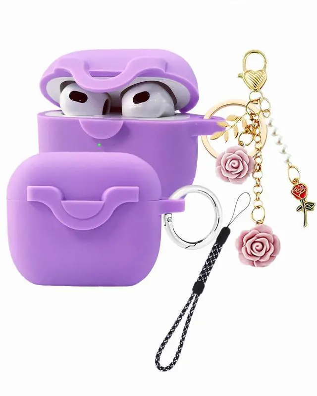 Main image of Secure Lock Case for Airpods 3 with Cute Flowers Keychain Lanyard,Silicone Protective Cover for Airpods 3rd Generation Case Women Girls for Apple iPod 3rd Charging Cases 2021 (Purple)