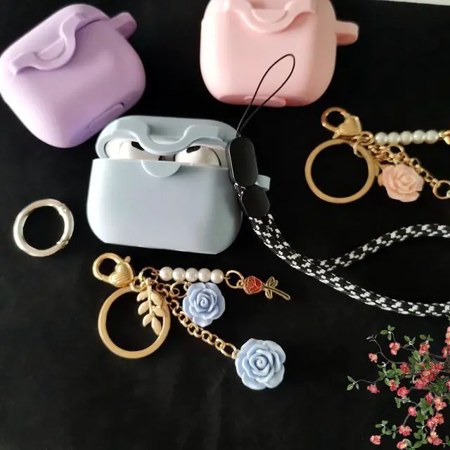 Alt view image 6 of 7 - Secure Lock Case for Airpods 3 with Cute Flowers Keychain Lanyard,Silicone Protective Cover for Airpods 3rd Generation Case Women Girls for Apple iPod 3rd Charging Cases 2021 (Blue)