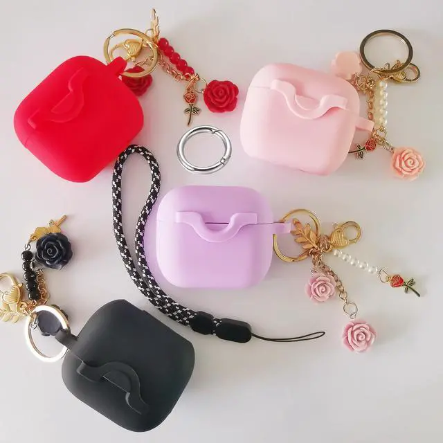 Alt view image 7 of 7 - Secure Lock Case for Airpods 3 with Cute Flowers Keychain Lanyard,Silicone Protective Cover for Airpods 3rd Generation Case Women Girls for Apple iPod 3rd Charging Cases 2021 (Purple)