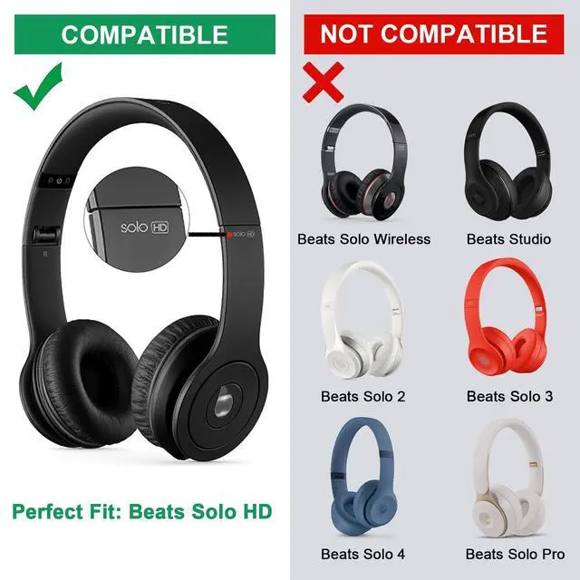 Alt view image 2 of 6 - Replacement Earpads for Beats Solo HD 1.0 Headphones - White | Compatible with Beats by Dr.Dre Solo HD (Solo 1st Gen Wired, NOT Wireless) Headphones, Snap-On Protein Leather Ear Cushions