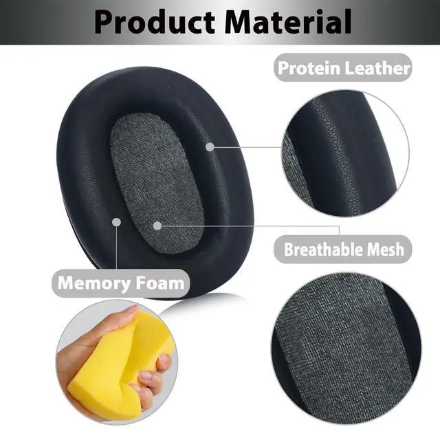 Alt view image 3 of 7 - Replacement Ear Pads for Sony WH-CH720N, WH-CH710N - Black | for Sony Headphones Replacement Ear Pads with Protein Leather & High-Density Memory Foam
