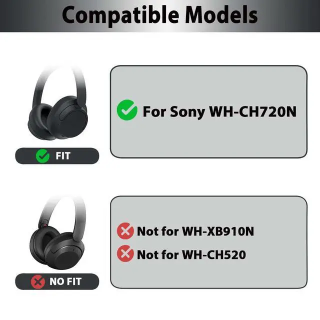 Alt view image 2 of 7 - Replacement Ear Pads for Sony WH-CH720N, WH-CH710N - Black | for Sony Headphones Replacement Ear Pads with Protein Leather & High-Density Memory Foam