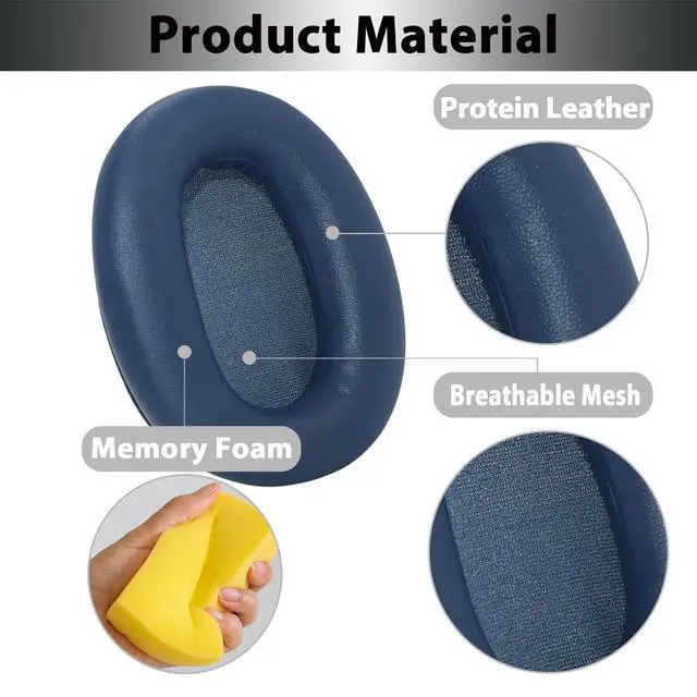 Alt view image 3 of 7 - Replacement Ear Pads for Sony WH-CH720N, WH-CH710N - Blue | for Sony Headphones Replacement Ear Pads with Protein Leather & High-Density Memory Foam
