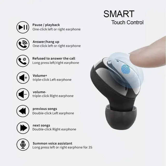Alt view image 3 of 7 - K30 Wireless Earbuds with Wireless Charging Case, Bluetooth 5.1, Touch Control Waterproof, in Ear Stereo Headphones Built in Mic Headset Premium Sound for iPhone 14, 13, Samsung, Sport