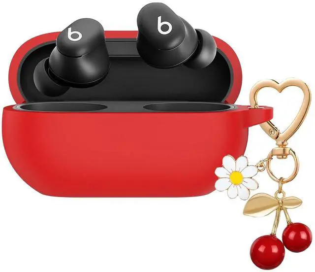 Main image of for Beats Solo Buds Case Cover,Soft Silicone Skin Cover Shockproof Protective with Cute Cherry Daisy Flower Charm Keychain Accessories for Beats Solo Charging Case for Women Men Red
