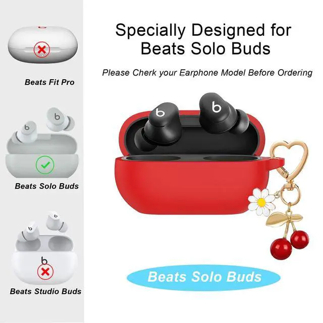 Alt view image 2 of 7 - for Beats Solo Buds Case Cover,Soft Silicone Skin Cover Shockproof Protective with Cute Cherry Daisy Flower Charm Keychain Accessories for Beats Solo Charging Case for Women Men Red