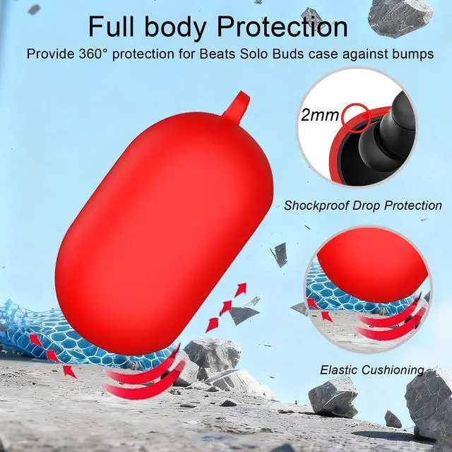 Alt view image 3 of 7 - for Beats Solo Buds Case Cover,Soft Silicone Skin Cover Shockproof Protective with Cute Cherry Daisy Flower Charm Keychain Accessories for Beats Solo Charging Case for Women Men Red