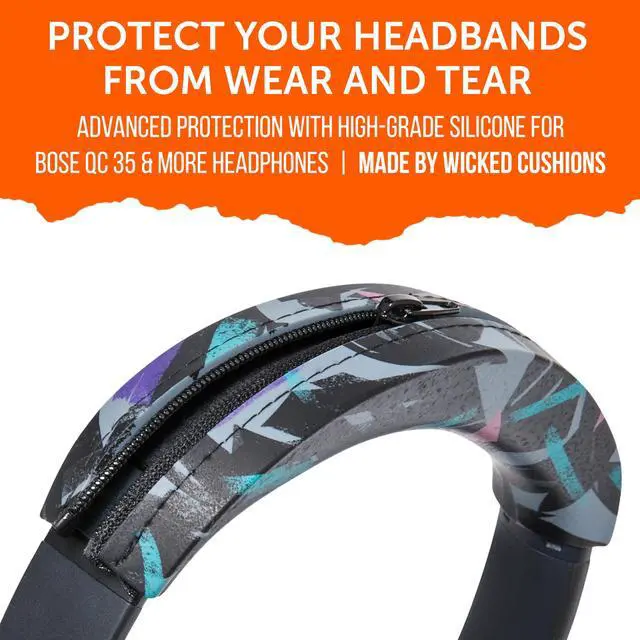 Alt view image 6 of 7 - SweatZ and BandZ Protective Sweat Cover & Headband Cover Bundle for Bose QuietComfort 35 Headphones by Wicked Cushions | 90's Black