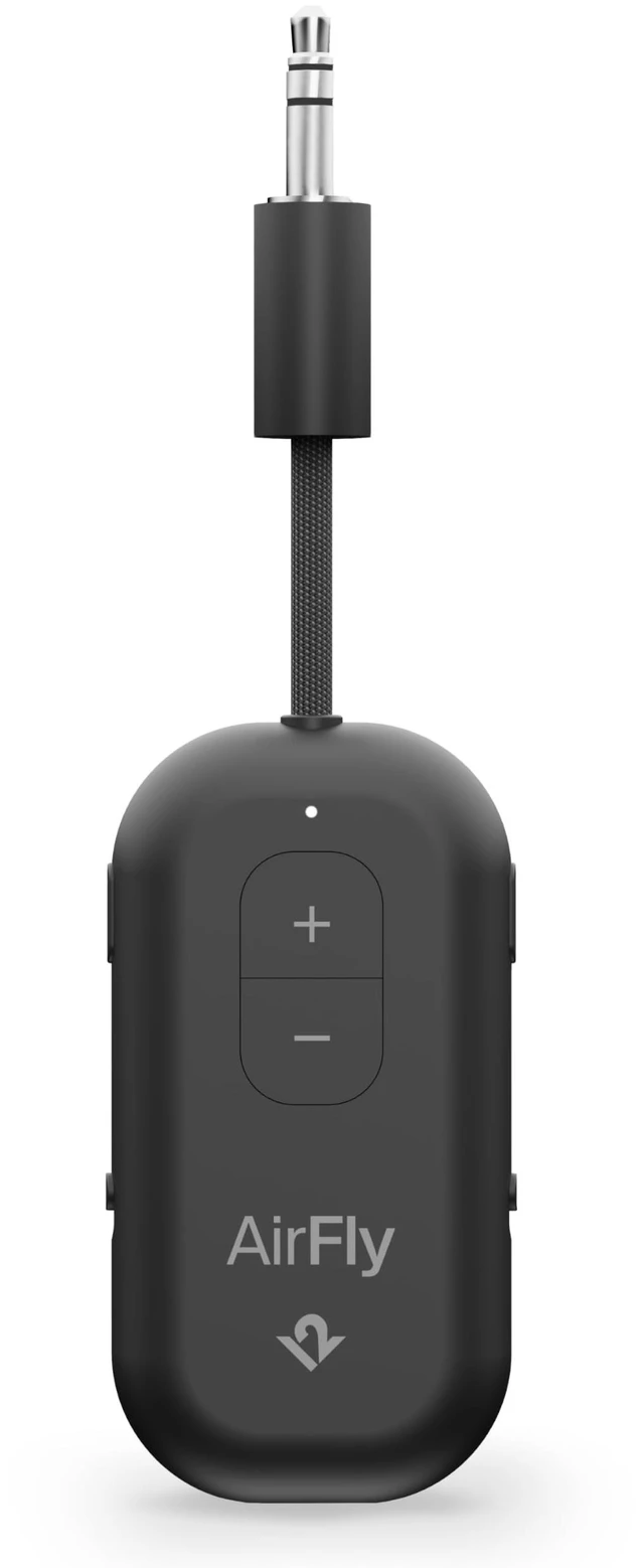 Main image of AirFly Pro 2, Bluetooth Adapter, Pair 2 AirPods, Black Pair 2 AirPods or Wireless Headphones 3.5mm AUX Bluetooth Transmitter and Receiver for Cars, Boats, Treadmills, TVs & More