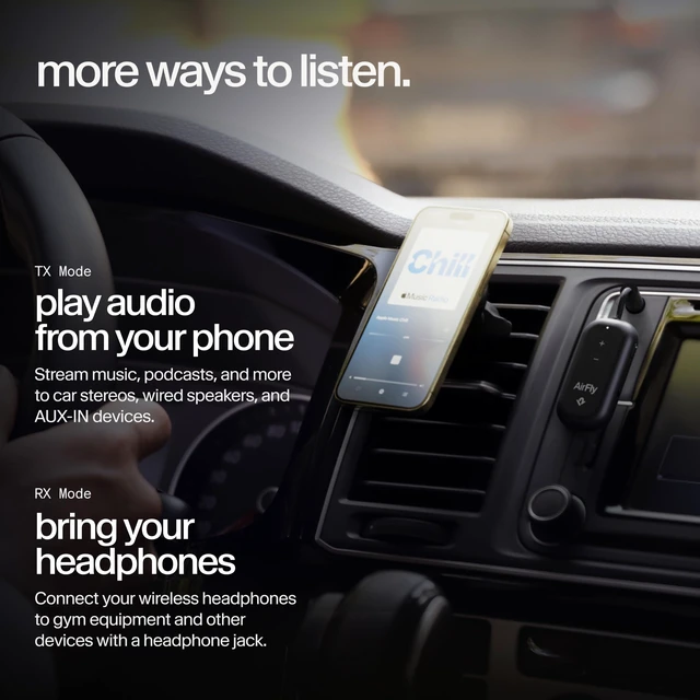Alt view image 5 of 7 - AirFly Pro 2, Bluetooth Adapter, Pair 2 AirPods, Black Pair 2 AirPods or Wireless Headphones 3.5mm AUX Bluetooth Transmitter and Receiver for Cars, Boats, Treadmills, TVs & More