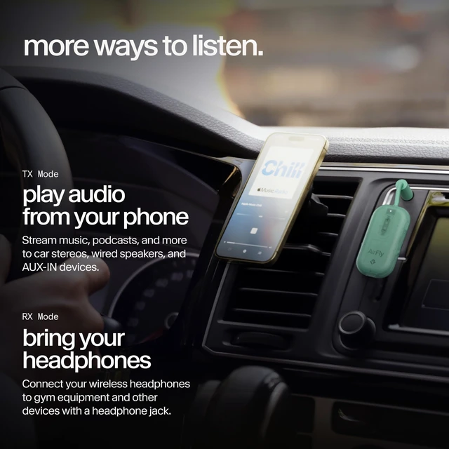 Alt view image 5 of 7 - AirFly Pro 2, Bluetooth Adapter, Pair 2 AirPods, Mint Ice Pair 2 AirPods or Wireless Headphones 3.5mm AUX Bluetooth Transmitter and Receiver for Cars, Boats, Treadmills, TVs & More