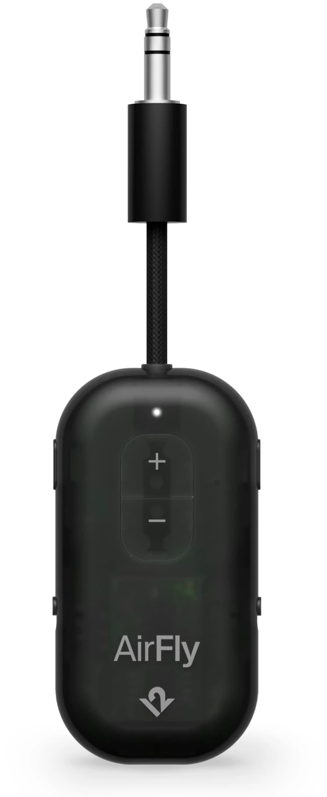 Main image of AirFly Pro 2, Bluetooth Adapter, Pair 2 AirPods, Black Ice Pair 2 AirPods or Wireless Headphones 3.5mm AUX Bluetooth Transmitter and Receiver for Cars, Boats, Treadmills, TVs & More