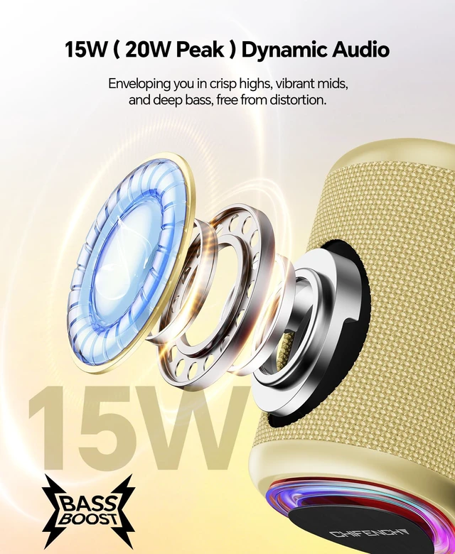 Alt view image 2 of 7 - Portable Bluetooth Speaker Gifts Idea: Outdoor Travel Essentials Waterproof | Powerful HD Sound, Dynamic Lights, 15H Playtime, BT 5.3, TWS Pairing, IPX5 Beach|Camping|Pool Accessories, Halloween Music